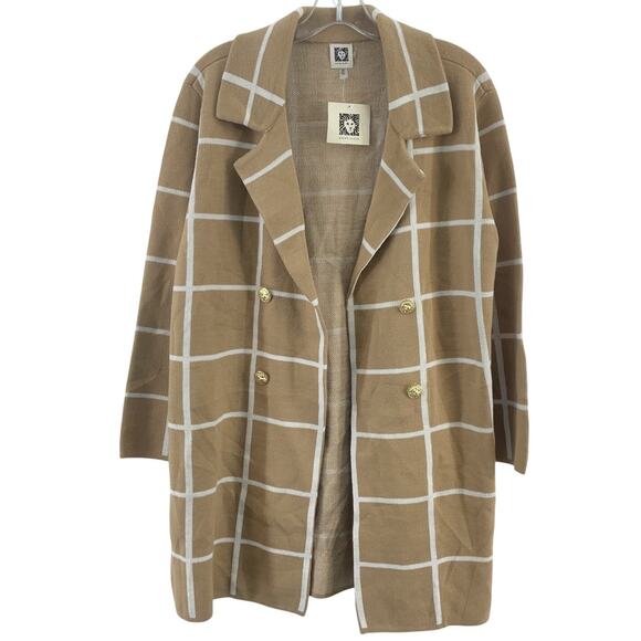 Anne Klein Jackets & Blazers - Anne Klein Tan Grid Pattern Knit Acrylic Open Coatigan Women’s Medium NWT